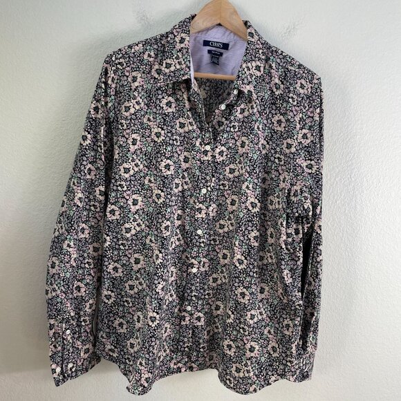 Chaps Womens Plus XXL No Iron Floral Button Up Shirt Long Sleeve Blouse Top - Picture 8 of 11